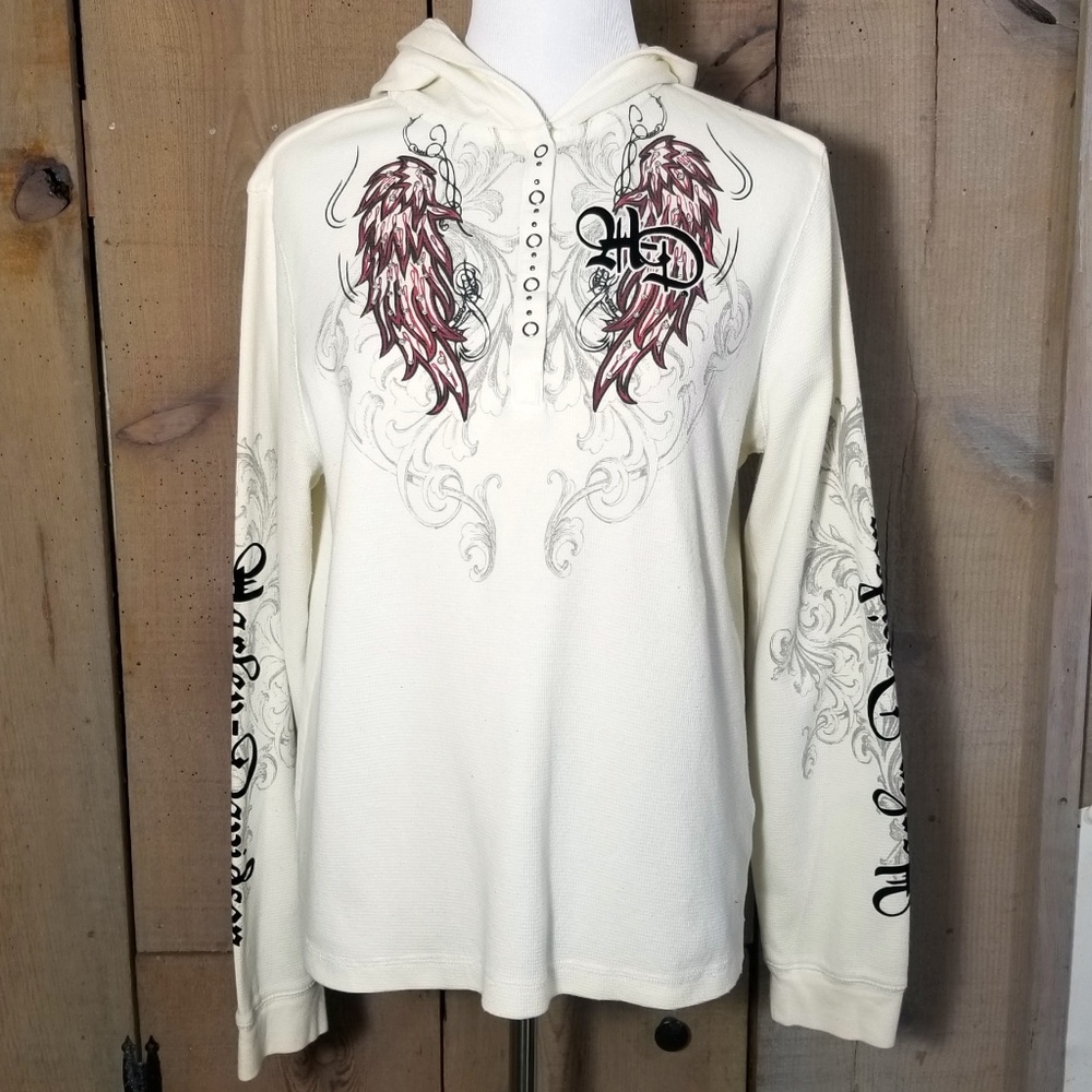 Harley-Davidson Hooded Waffle Knit Pullover Sz 2XL